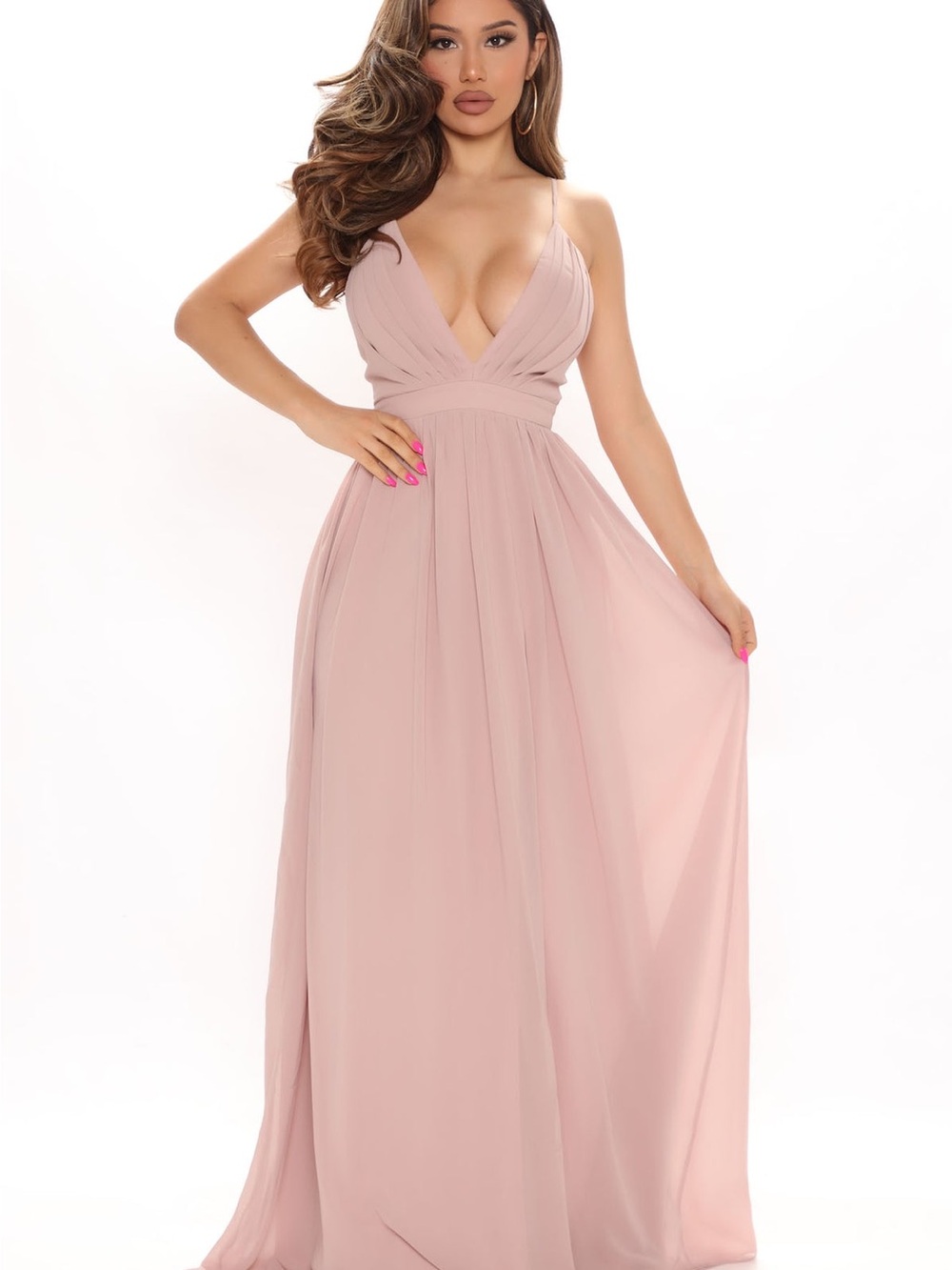 Fashion Nova Arabella Maxi Dress NWT Large Blush Pink mauve Chiffon Gown